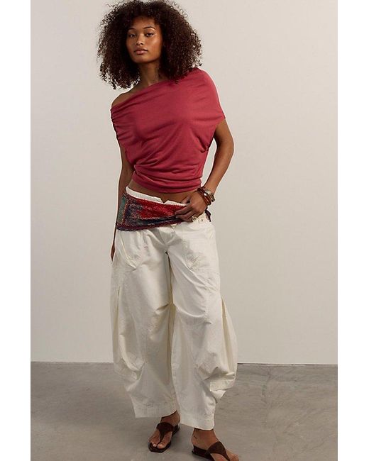 Free People Red Blake Off-The-Shoulder Draped Top