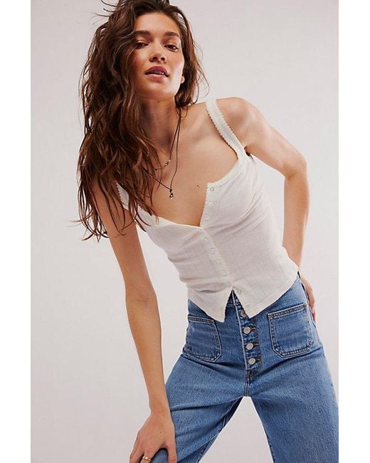 Intimately By Free People Blue End Game Pointelle Tank Top