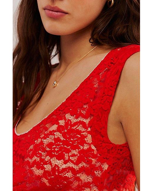 Free People Red Feeling For Lace Muscle Tank