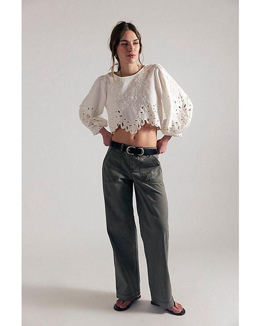 Free People Gray Yours Truly Low-Rise Cargo Chino Pants