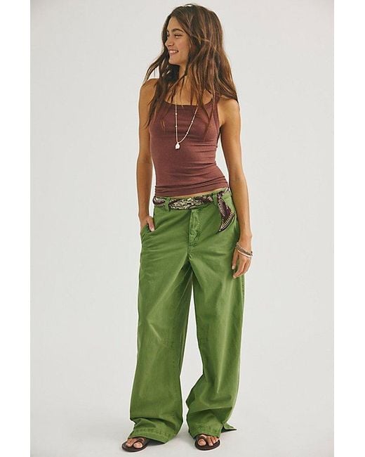 Free People Green Stand Up Barrel Chino Pants