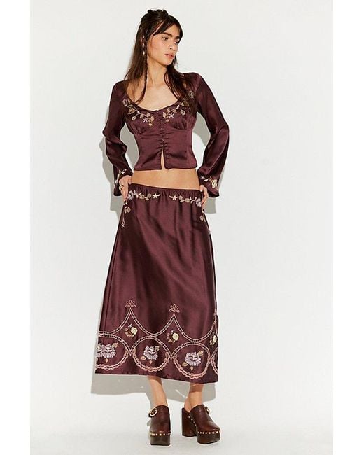 Free People Red Autumn Bloom Midi Skirt Set