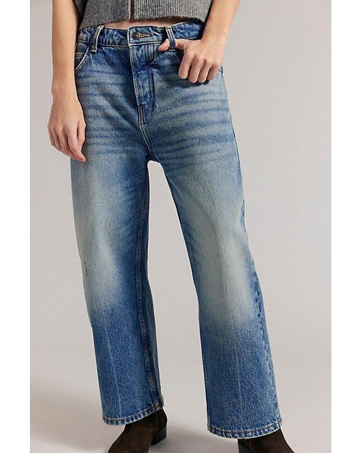 Free People Blue Deep Trance Dropped Boyfriend Jeans