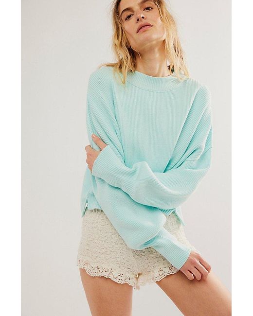Free People Blue Easy Street Crop Pullover At In Salt Air, Size: Xs