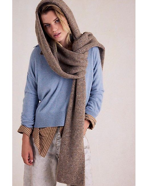Free People Blue Wrap Me Up Hooded Scarf