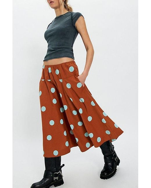 Free People Orange Betty Drop-Waist Midi Skirt