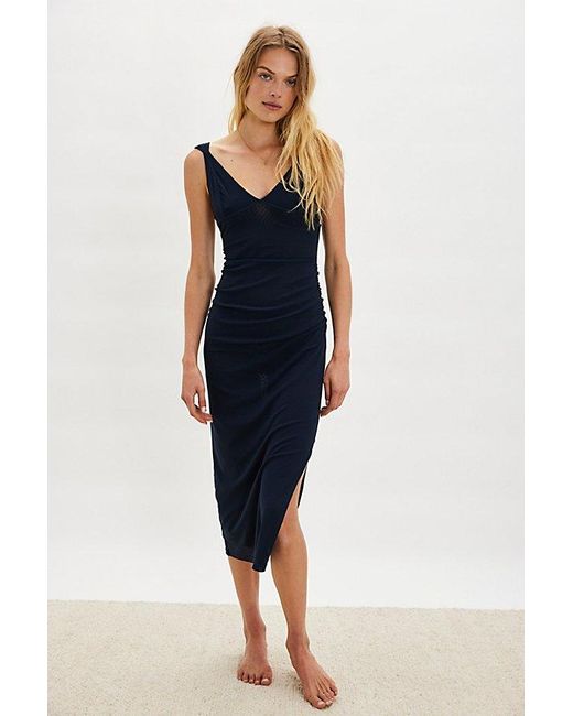 Free People Blue Long Live Mesh Midi Slip