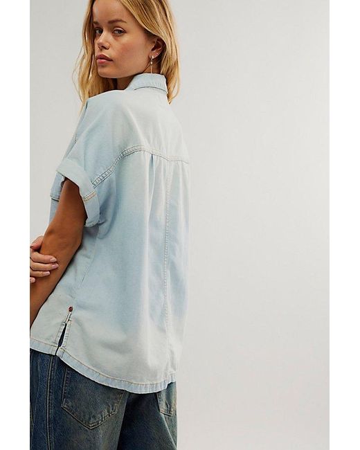One Teaspoon Blue Boxy Denim Shirt At Free People In Classic, Size: Xs