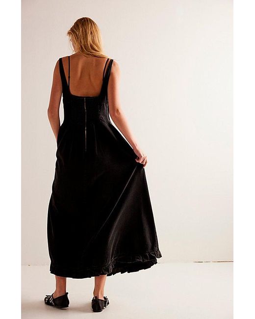 Free People Willie Denim Midi Dress At In Washed Black, Size: Medium