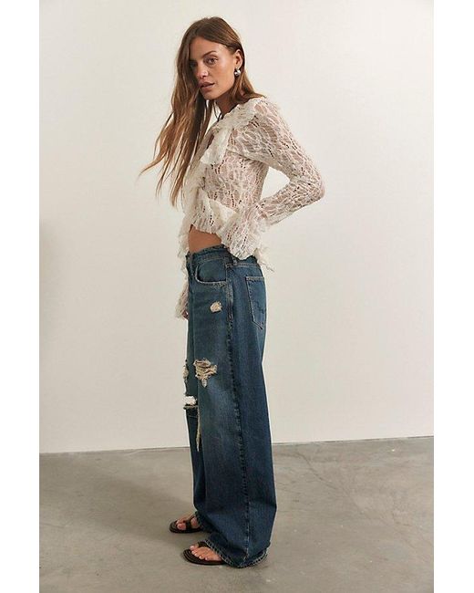 Free People Blue Teagan Low-Rise Baggy Boyfriend Jeans