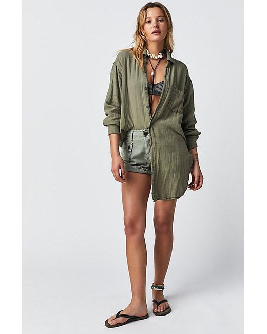 CP Shades Green Marella Double Cloth Buttondown Shirt At Free People In Ivy League, Size: Small
