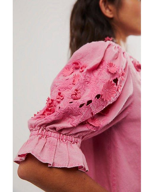 Free People Pink Sophie Embroidered Top