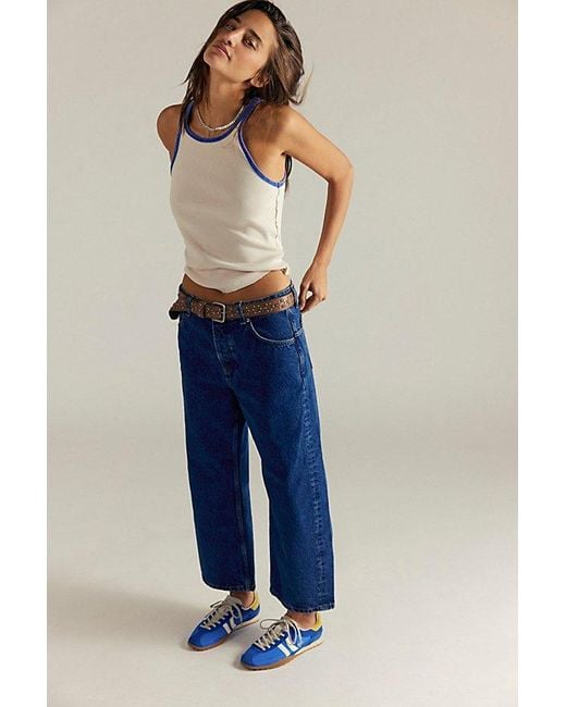 Free People Blue Deep Trance Dropped Boyfriend Jeans