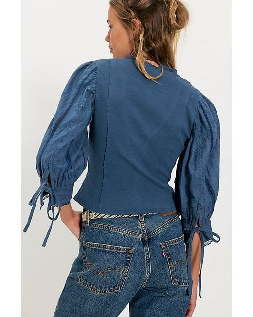 Free People Blue Sumner Lace Blouse