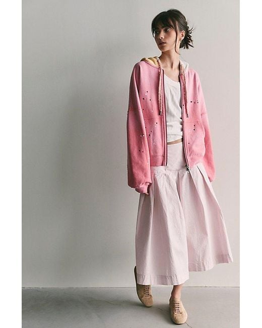 Free People Pink Fun Pieced Zip-Up