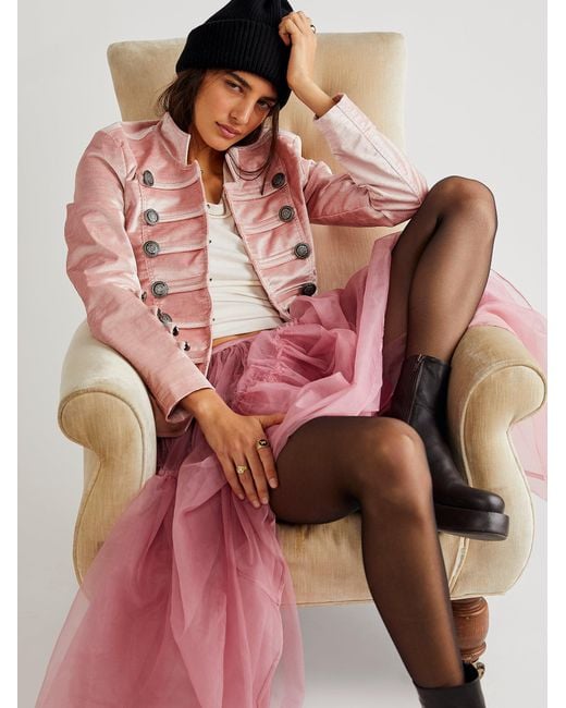 Free People Velvet Military Jacket in Pink Lyst