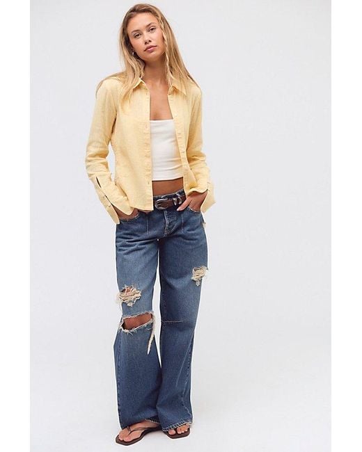 Free People Blue Mallory Solid Shirt