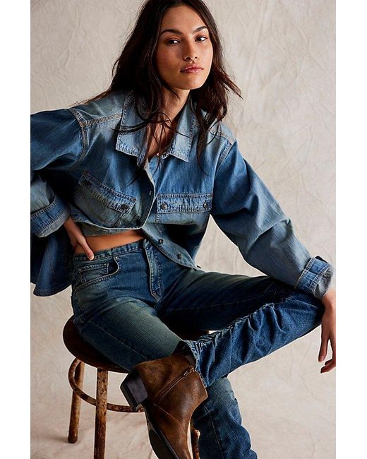 Free People Blue We The Free Daliah Stacked Straight-leg Jeans