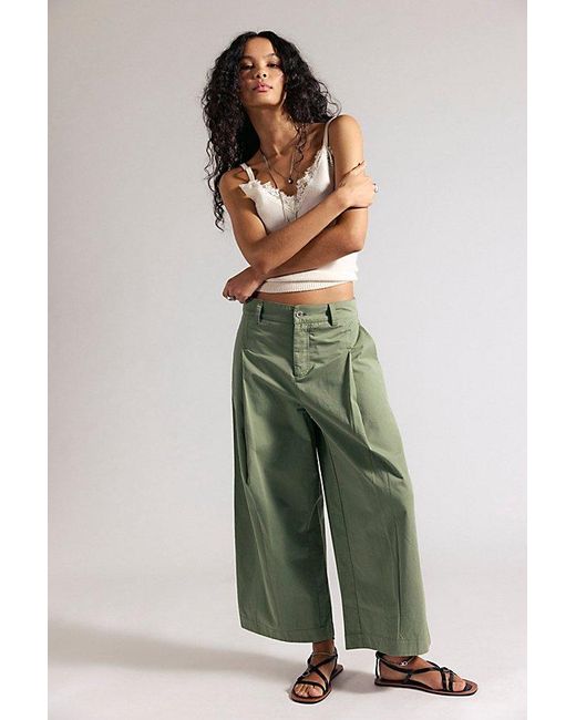 Free People Green Silverlake Wide-Leg Chino Trousers