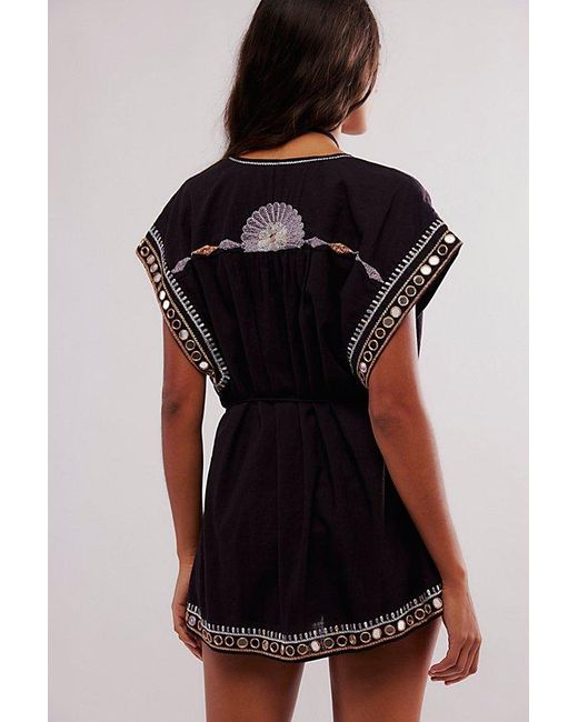 Free People Black Alessia Embroidered Vest Jacket