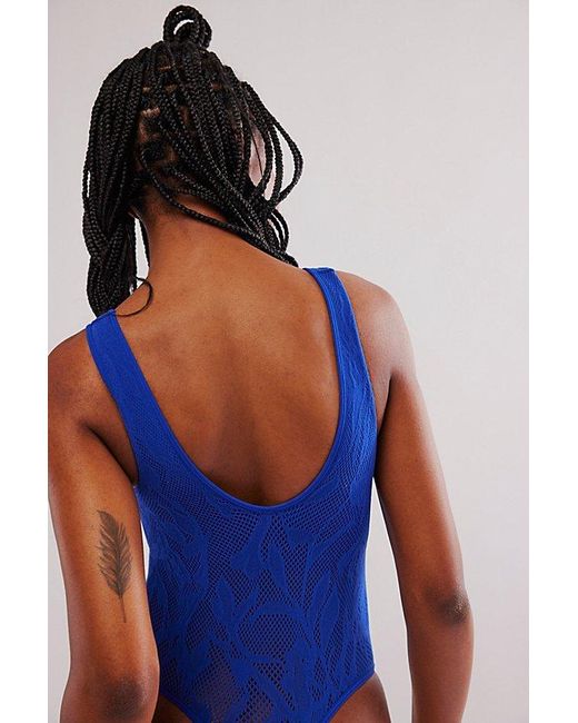 Intimately By Free People Blue Cut-out Plunge Textured Bodysuit
