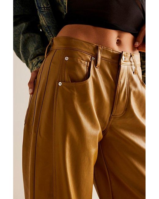 Free People Multicolor Good Luck Mid-rise Vegan Barrel Jeans At Free People In Tiger Eye, Size: 24