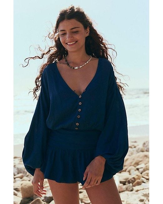 free-est Blue Carson Drop-Waist Romper By