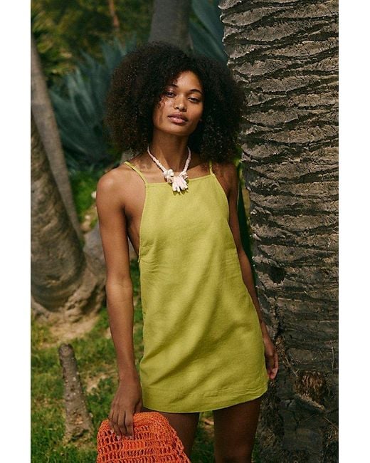 Free People Green Beachside Cotton-Linen Mini
