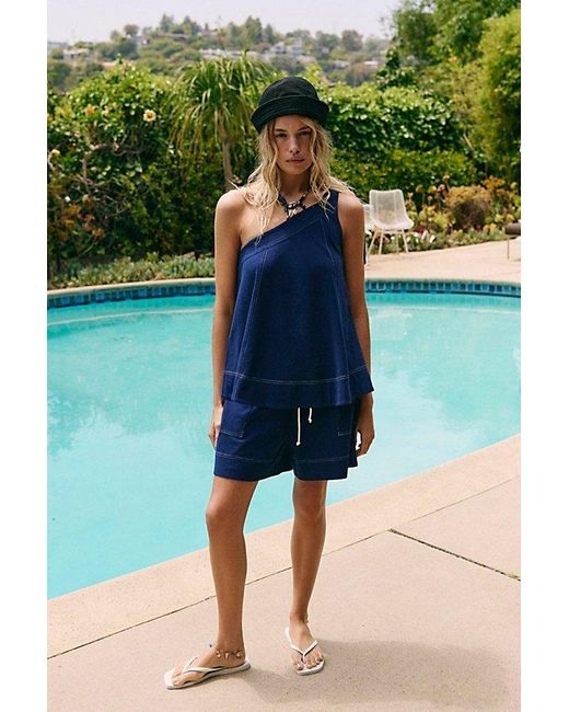 Free People Blue Strada One-Shoulder Short Set
