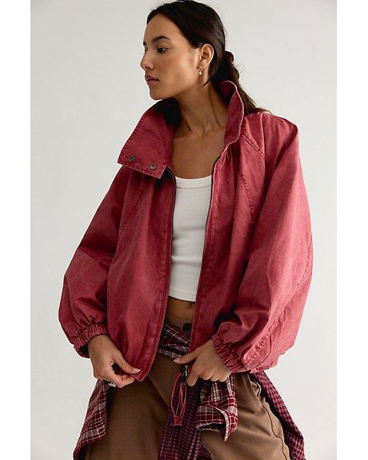 Free People Red Chelsea Funnel-Neck Jacket