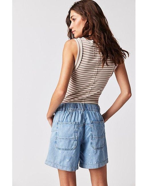 Free People Second Chances Pull-on Shorts At Free People In Sea Blue, Size: Xs