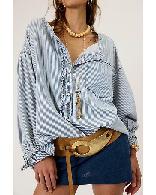 Free People Gray We The Free Denim Dreaming Railroad Stripe Henley