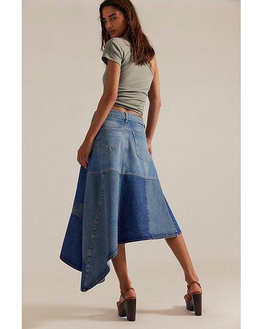 Free People Blue Piece Of Work Denim Midi Skirt