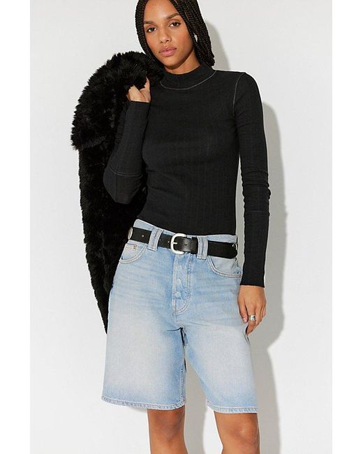 Intimately By Free People Black End Game Pointelle Mock Neck Long Sleeve By