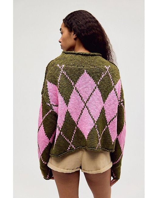 Free People Pink Opal Rollneck Knit Patterned Sweater