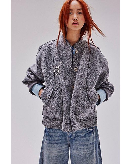 Free People Gray Willow Bomber Jacket At In Heathered Grey, Size: Small