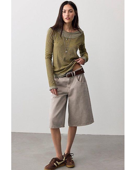 Free People Brown Two's A Charm Stripe Long Sleeve Top