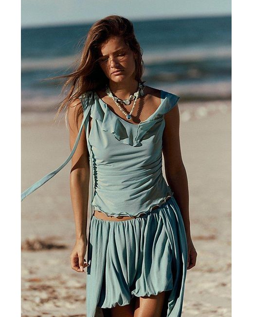 Free People Gray Isla Off-The-Shoulder Ruched Sleeveless Top