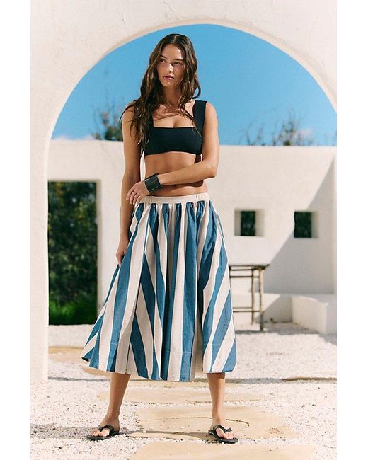 free-est Green Lowen Striped Midi Skirt By