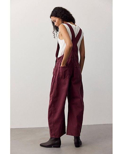 Free People Red We The Free Good Luck Barrel Overalls