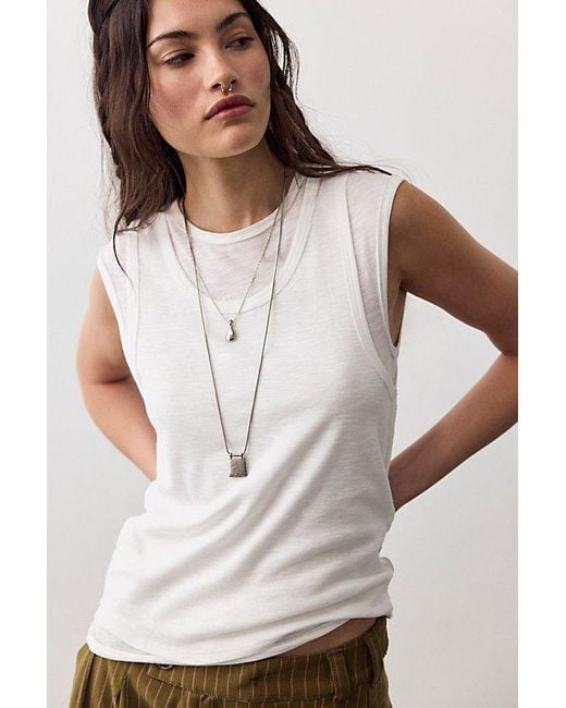 Free People White Tinsley Twofer Short Sleeve Top