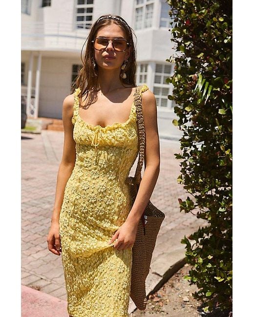 Free People Yellow Lucinda Lace Midi Dress