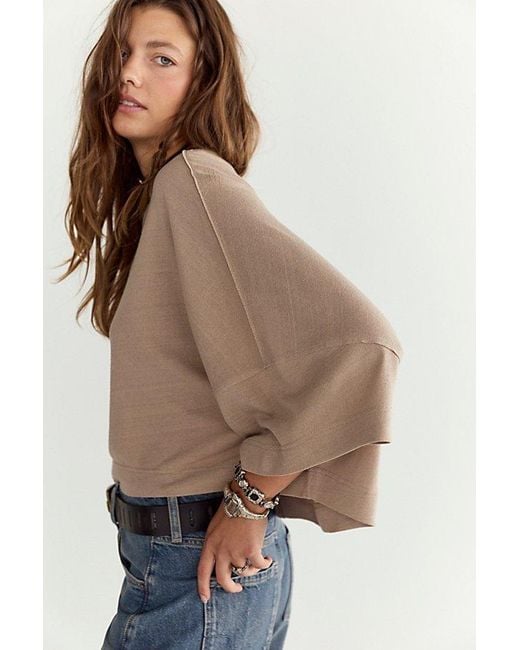 Free People Brown Boxy Crew-Neck Silk Tee