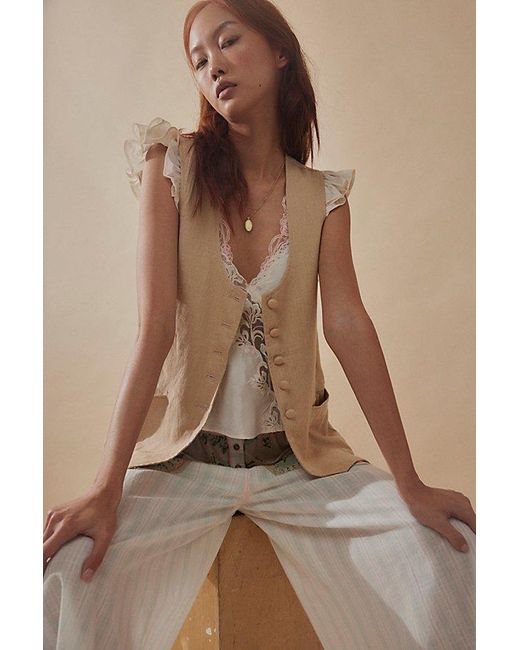 Free People Brown Millie Linen Vest Jacket At In Semolina, Size: Xs