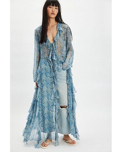 Free People Samantha Chiffon Maxi Top in Blue | Lyst UK