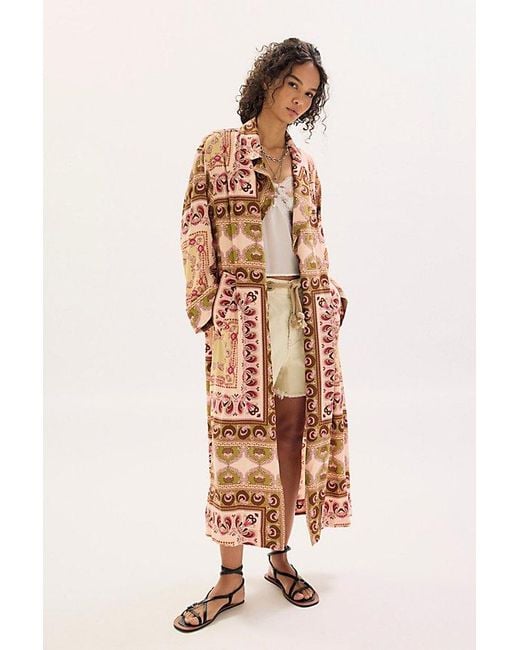 Free People White Coco Printed Duster Jacket