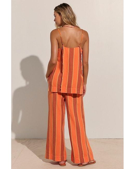 free-est Orange Sightseer Linen Striped Pant Set By