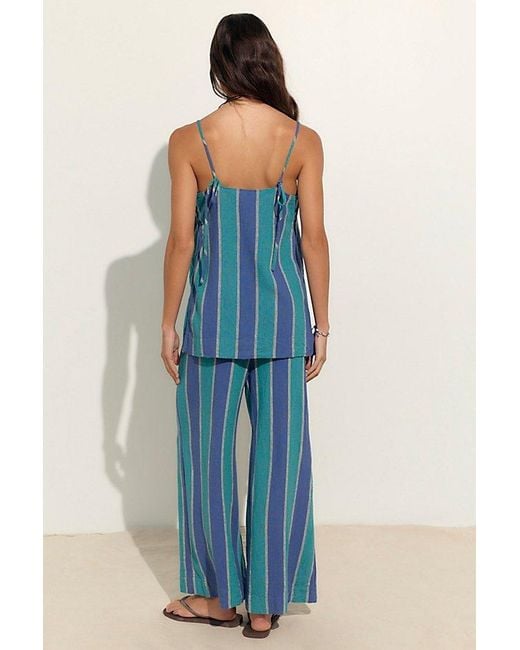 free-est Blue Sightseer Linen Striped Pant Set By