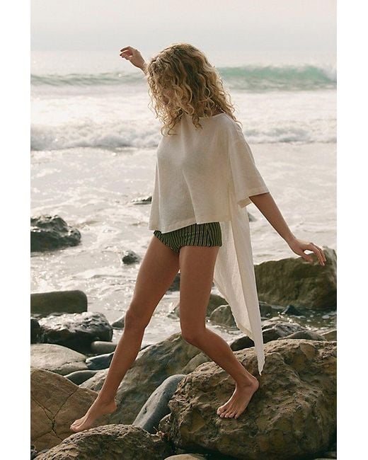 free-est Natural Alina Cotton-Linen Short-Sleeve Top By