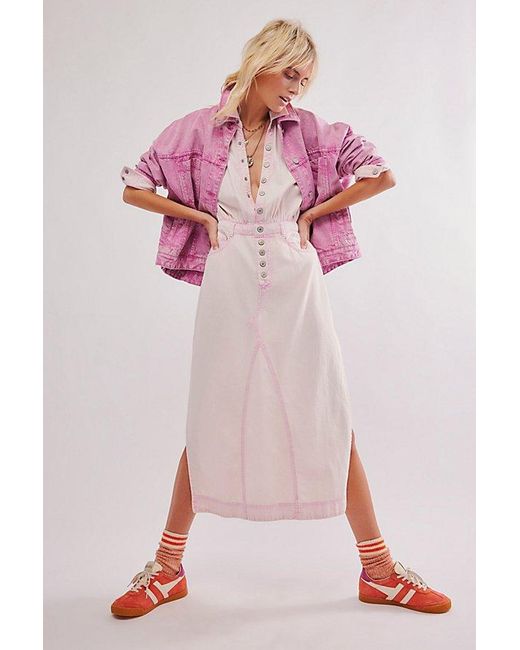 Free People Pink Mad Love Denim Midi Dress At In Quartz, Size: Xs